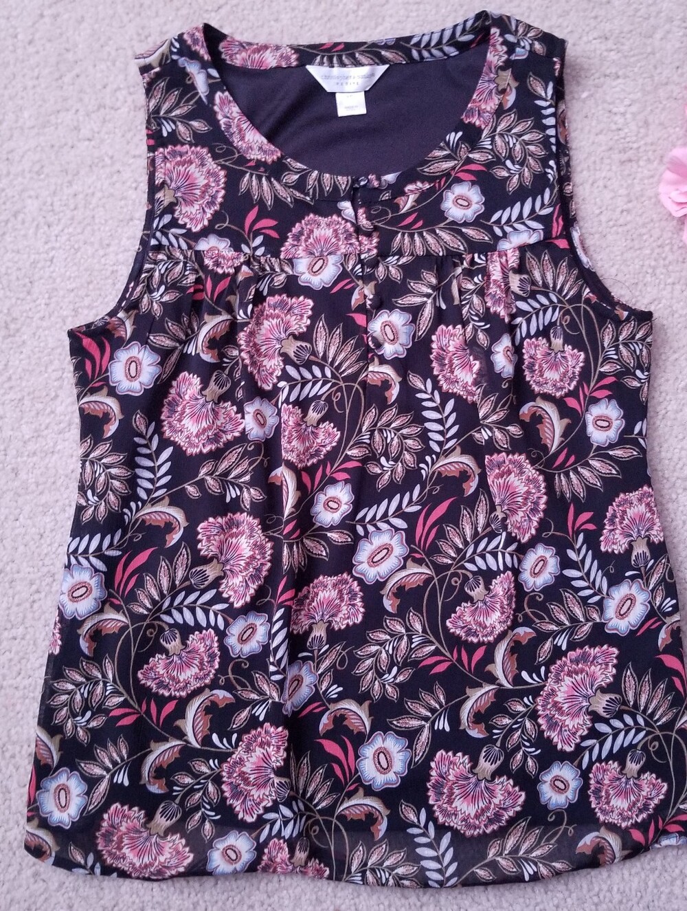 Dressy Dark Black Buttoned Floral Layered Tank Top